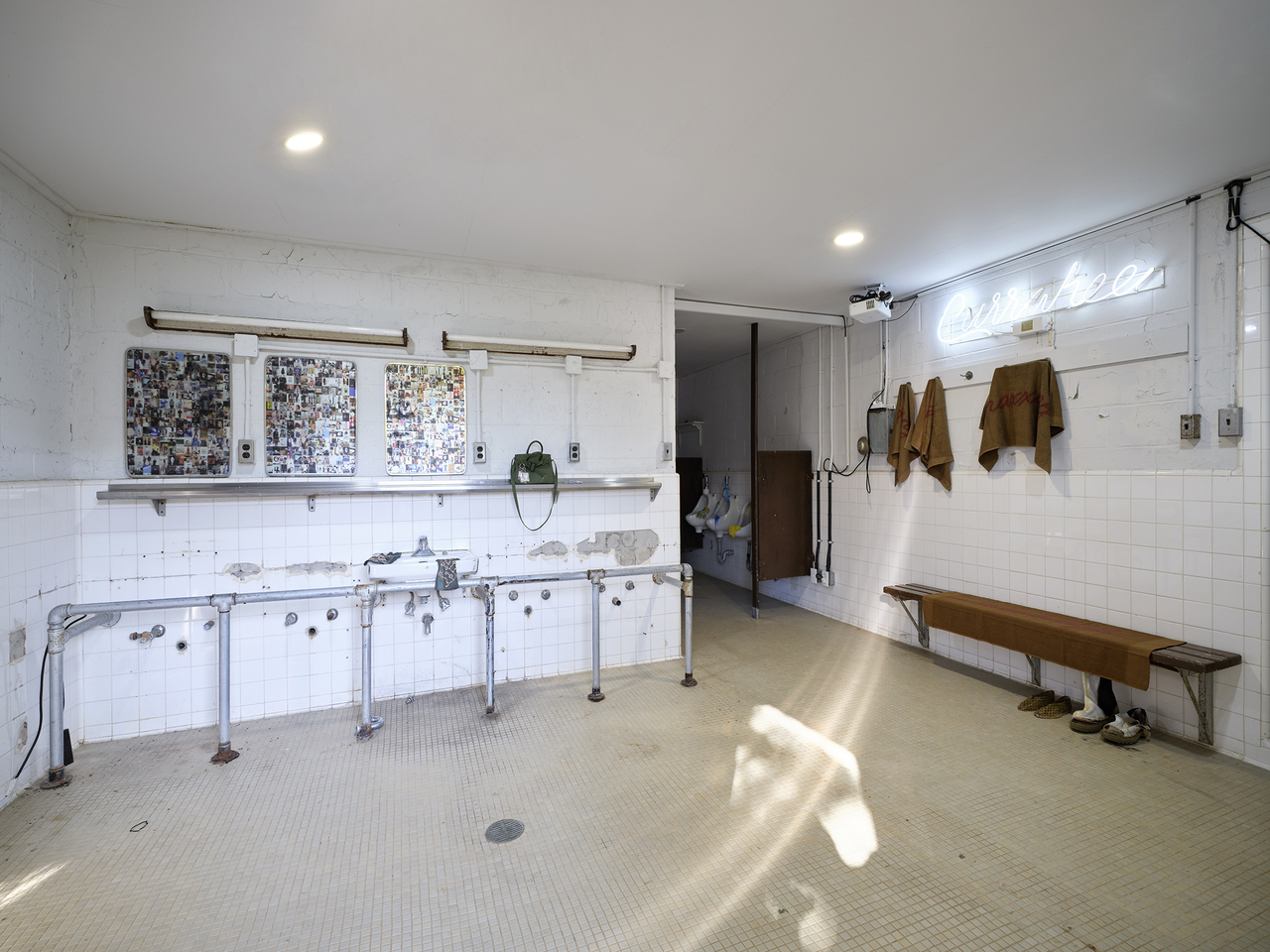 Installation view of works by Yeon Jin-yeong, including “Changing Uniform” and “Maxxing Room” (both 2026), at Documenta 2 in Camp Greaves, Paju, Gyeonggi Province (Gyeonggi Province)