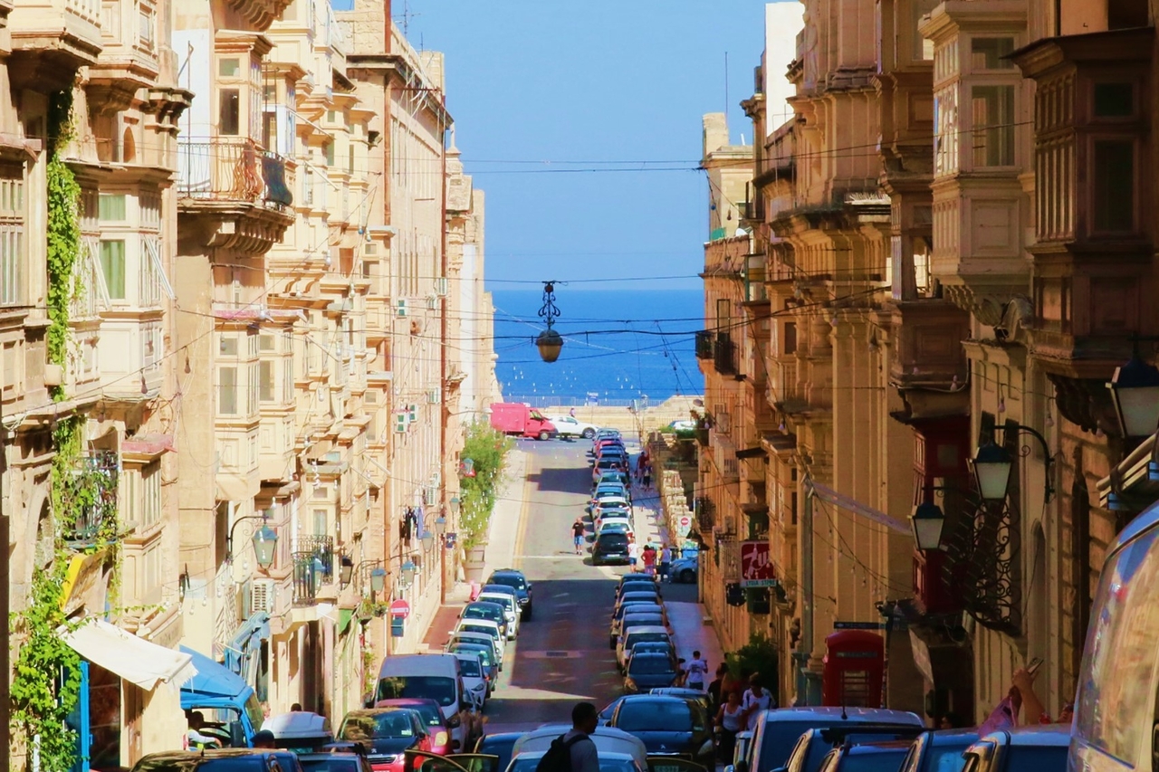 A street leading to the Mediterranean Sea in Valletta, Malta (Son Ji-hyoung/The Korea Herald)