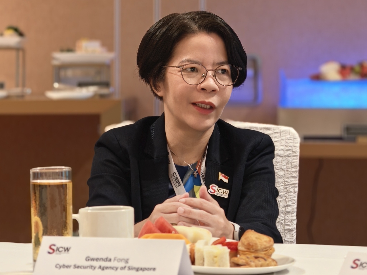 Gwenda Fong, chief executive of the Cyber Security Agency of Singapore, speaks during a media roundtable at Singapore International Cyber Week 2026 on Thursday. (Cyber Security Agency of Singapore)