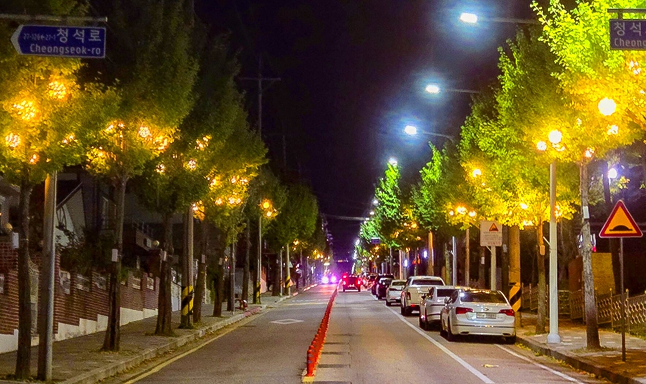 Nighttime streets of Gyodong in Samcheok