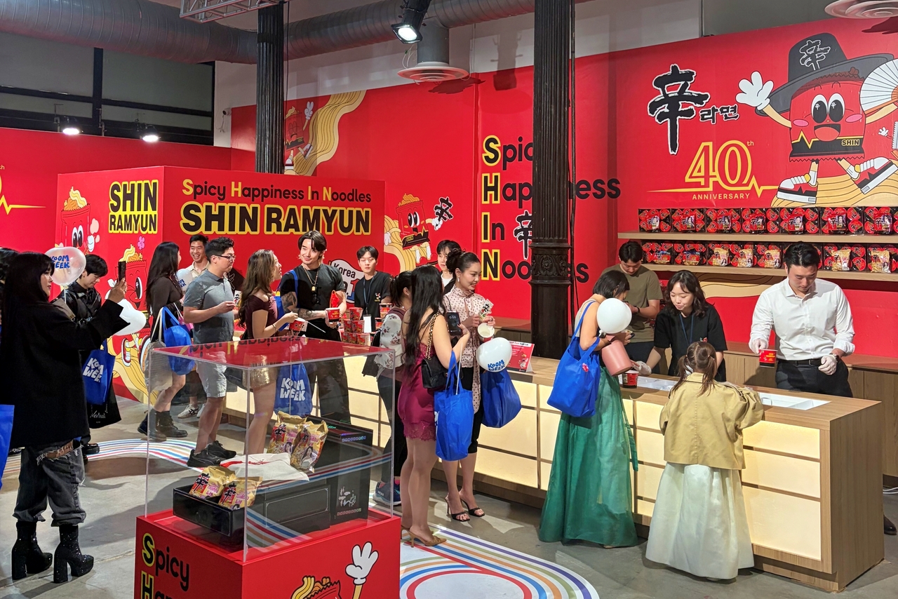 The Nongshim booth themed around Shin Ramyun at KOOM Week 2026, a K-startup festival held in Manhattan, New York. [Nongshim]