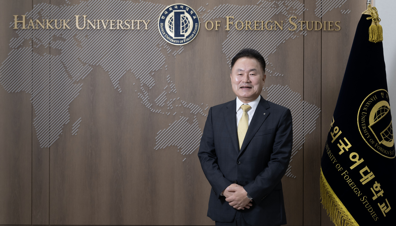 Kang Kee-hoon, president of the Hankuk University of Foreign Studies, poses for a photo before speaking with The Korea Herald at the university's Seoul campus in Dongdaemun-gu on Sept. 30. (Im Se-jun/The Korea Herald)