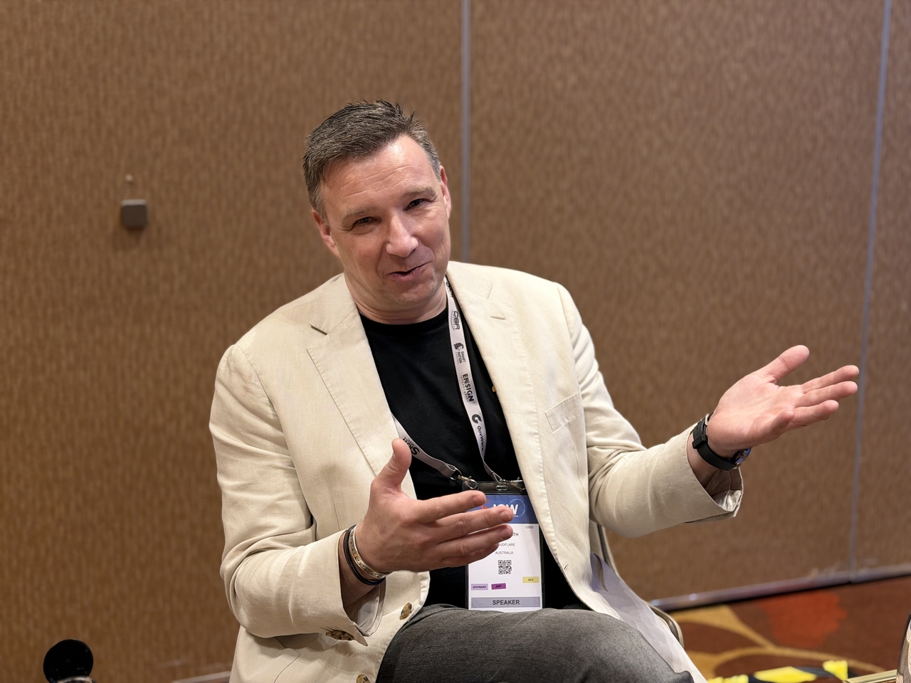 Volker Rath, field chief technology officer for the Asia-Pacific region at Cloudflare, speaks during an interview with The Korea Herald on the sidelines of Singapore International Cyber Week in Singapore on Thursday. (Moon Joon-hyun/The Korea Herald)