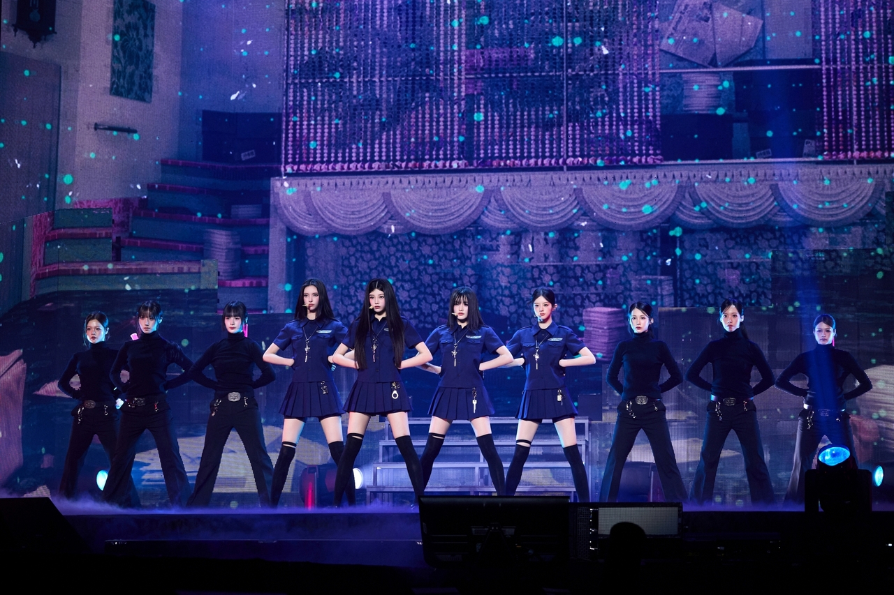 Illit performs "You're Under Arrest" during its “Press Start” encore concert at Inspire Arena in Incheon on Saturday. (Belift Lab)