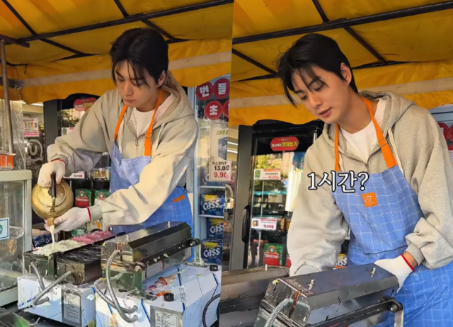 ‘붕어빵 차은우’로 불리는 청년 노점상의 모습. [유튜브채널 맛집총각 갈무리]