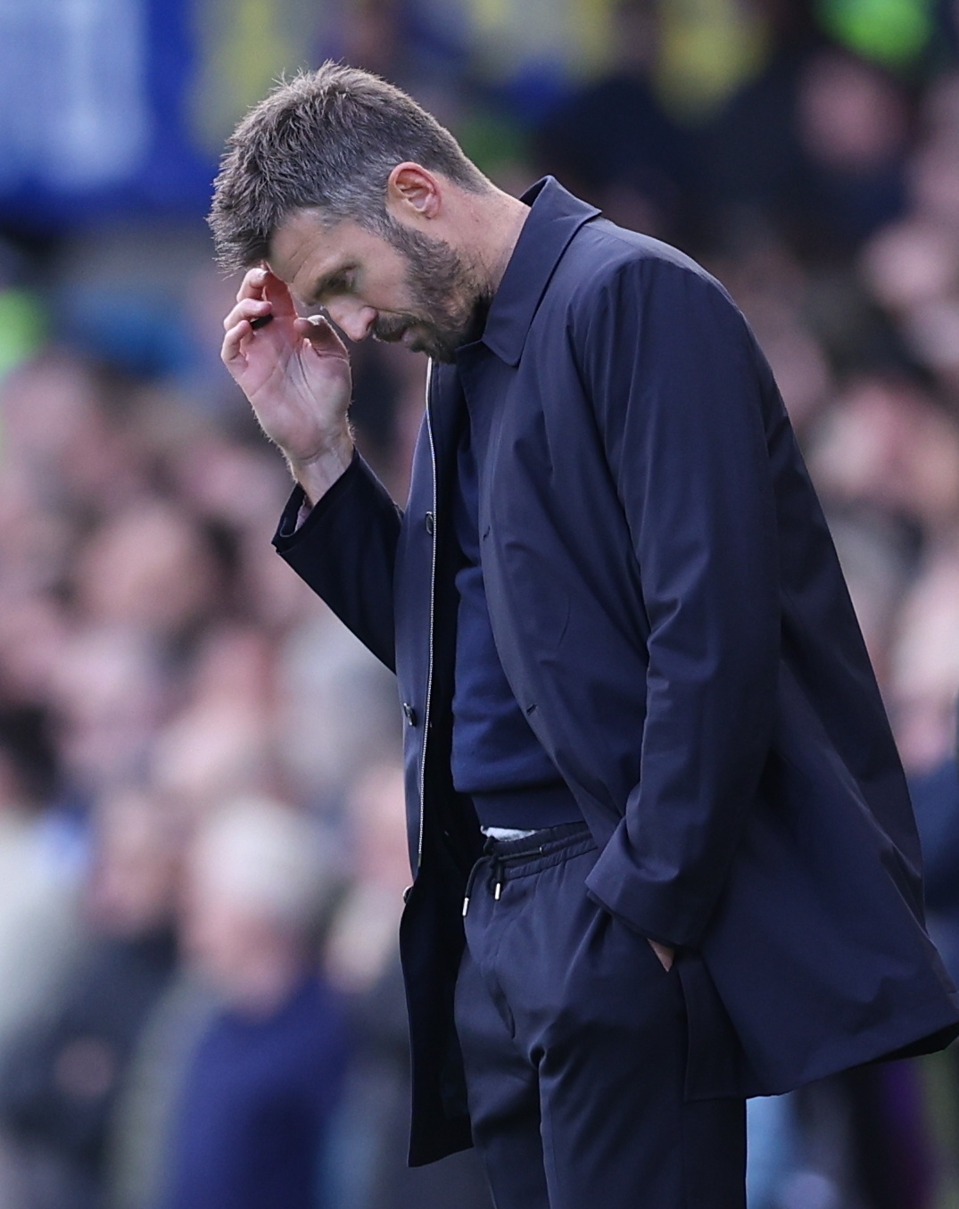 Manchester United manager Michael Carrick reacts during a match against Leeds United, in Leeds, England, Sunday.   (EPA-Yonhap)