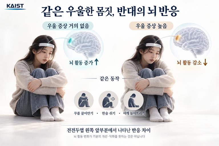 A diagram illustrating how brain responses differ depending on depression symptoms (AI-generated image). [Provided by KAIST]