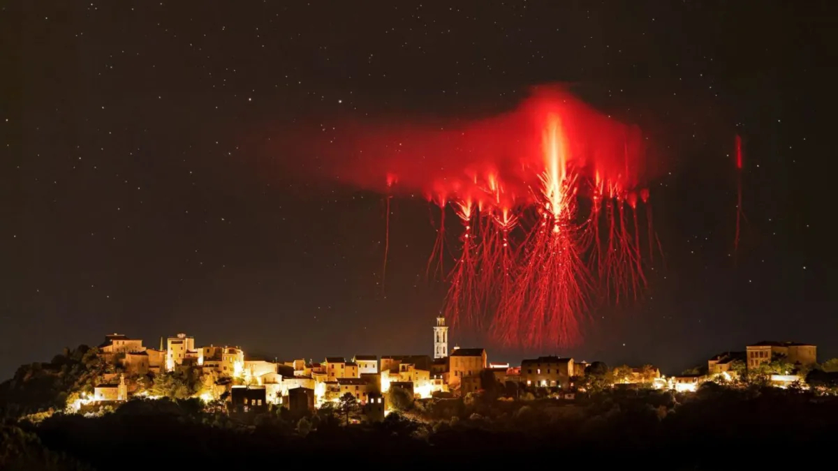 A red sprite captured over France by photographer Florian Riou [Photo provided by Florian Riou, florianriou.com]