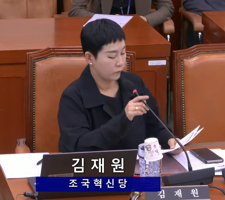 지난 19일 김재원 전 조국혁신당 의원이 국회 문화체육관광위원회 국정감사에서 국립현대미술관을 상대로 질의를 하고 있다. [NATV국회방송 유튜브]