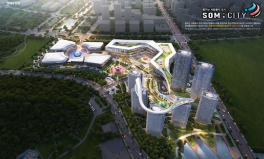 An aerial rendering of the Cheongna Image Culture Complex (SOM City) [Incheon Free Economic Zone Authority]