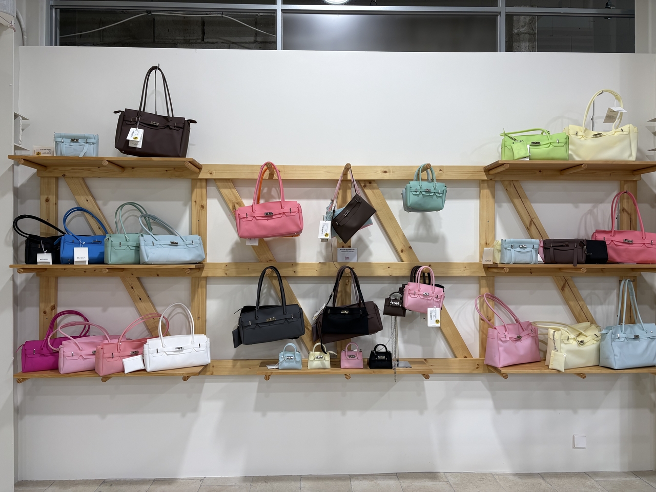 DEINET's signature Two-Way Bag on display at the brand's flagship store in Seongsu-dong, Seoul. (Kang Seung-yeon / The Korea Herald)