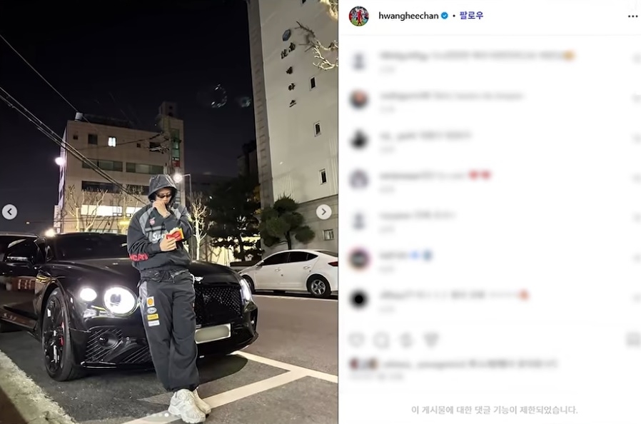 황희찬이 인스타그램에 바하나 측의 협찬 차량을 올리면서도 업체명은 언급하지 않았다고 업체 측은 주장한다.