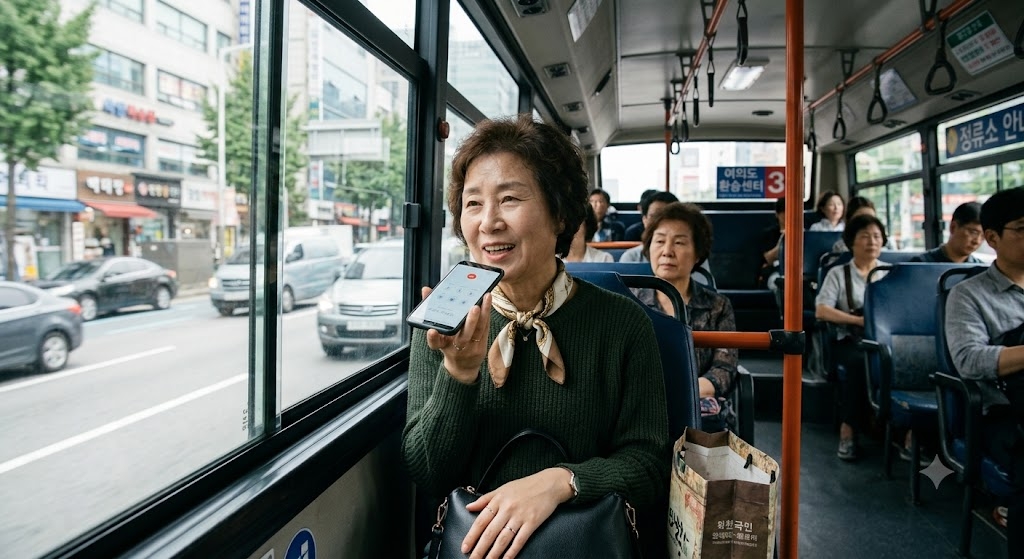 An AI-generated image of a woman talking on the phone on a bus.