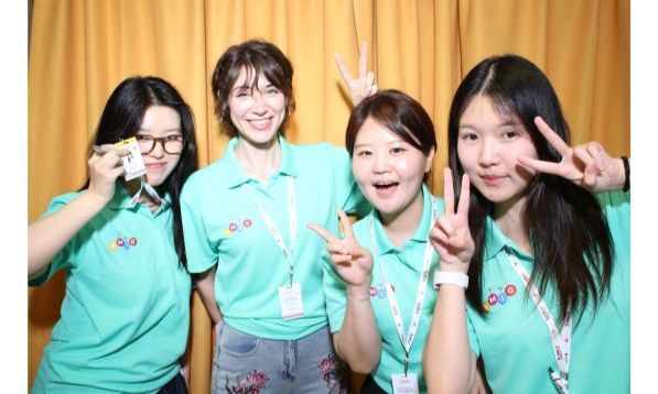 Yasemin Kilic (second from left) poses with other volunteers of the 2026 Daegu International Musical Festival (Yasemin Kilic)