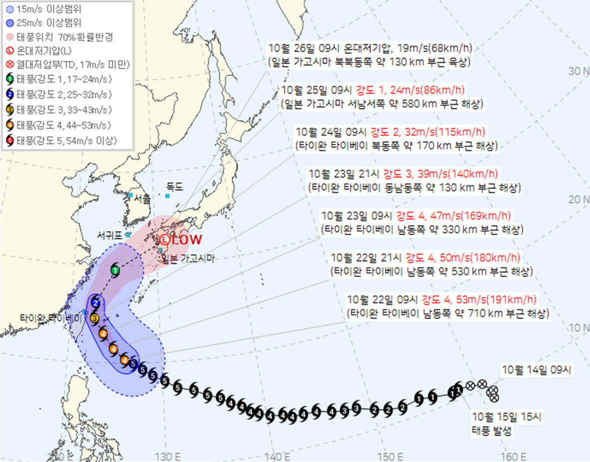 The projected path of Typhoon No. 30, Champi. [Korea Meteorological Administration]