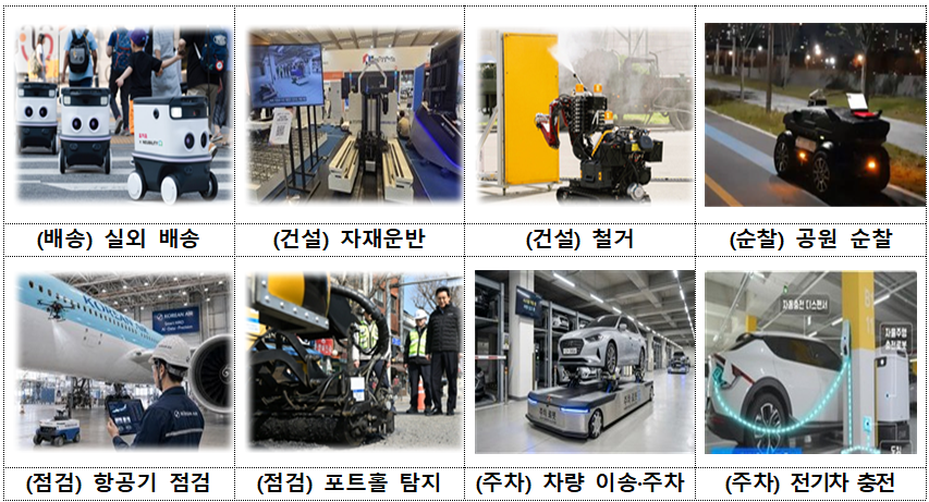 The Ministry of Land, Infrastructure and Transport will introduce regulatory exemptions to promote the use of mobile robots, which are increasingly being deployed in apartment complexes, construction sites and other settings. A mobile robot in use.