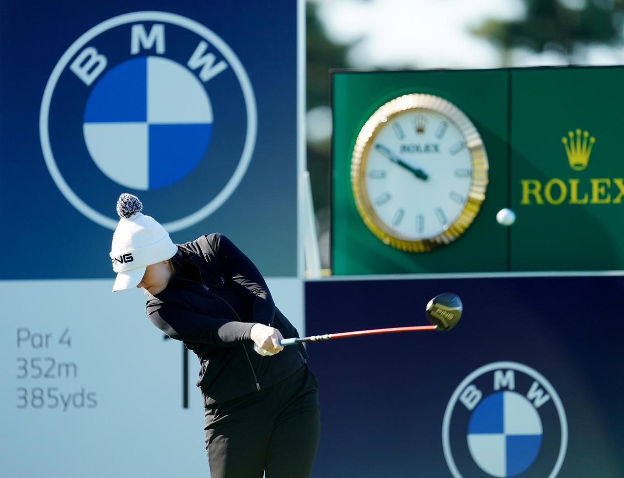 Caris Davidson tees off on the 10th hole. [Tournament organizing committee]