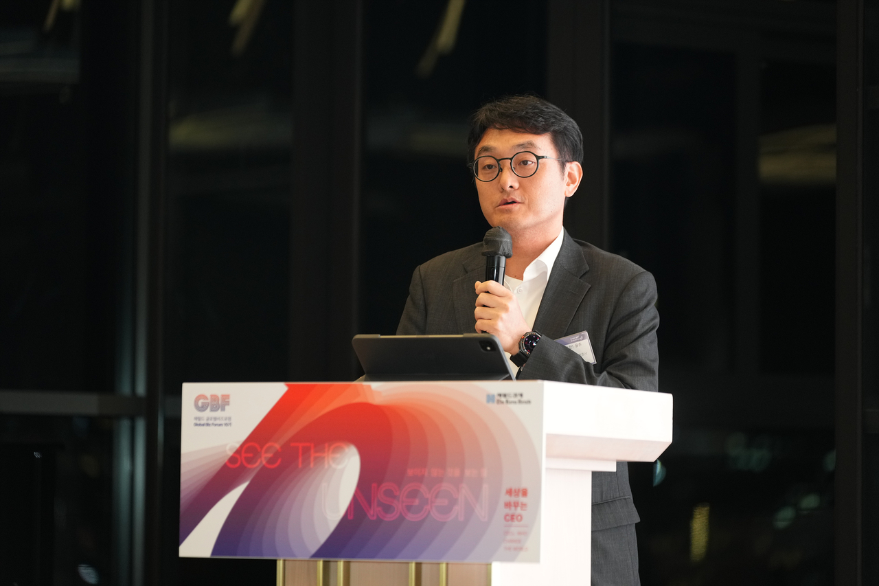 Kim Ik-hyun, a partner at law firm Yulchon, speaks at Herald Media Group’s Global Business Forum at the Ambassador Seoul Pullman hotel in Seoul on Wednesday. (The Korea Herald)