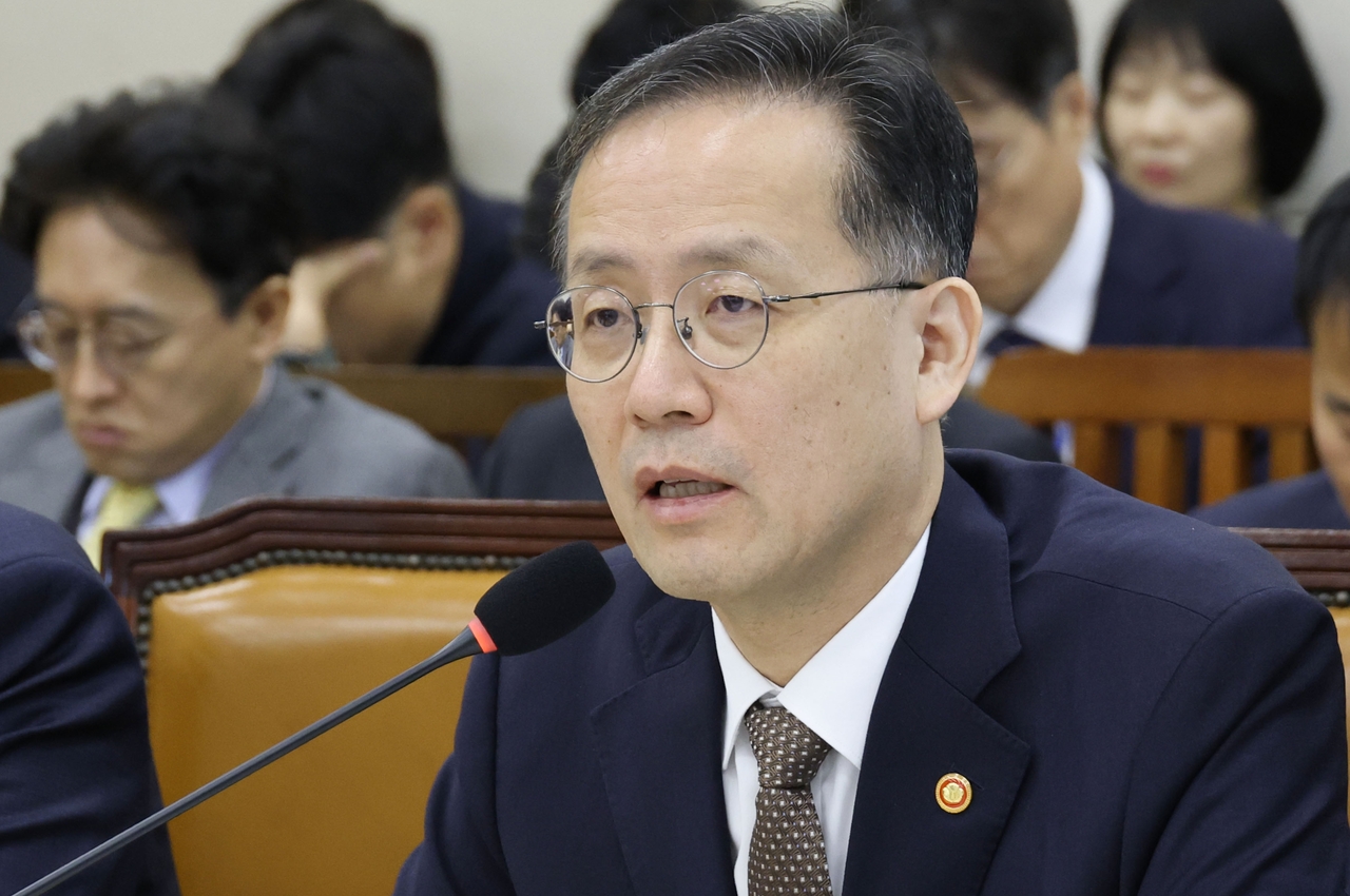Deputy Prime Minister and Minister of Economy and Finance Lee Hyung-il answers questions at the 2026 comprehensive national audit of the National Assembly's Finance and Economy Planning Committee on Thursday. [Yonhap]