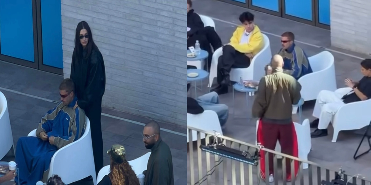 Photos shared on social media show Justin Bieber and his wife, Hailey Bieber, on the rooftop of the building housing his fashion brand Skylrk's pop-up store in Seongsu-dong, Seoul, Friday. (Instagram @Seongsu_bible)