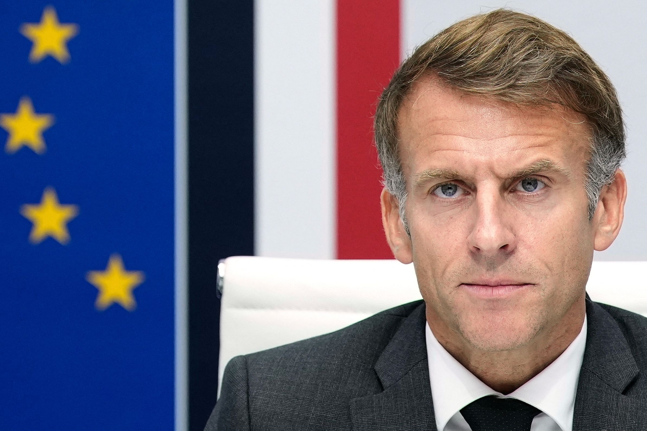 French President Emmanuel Macron addresses participants as he chairs a security meeting at the Elysee Palace in Paris on Thursday. [AFP]