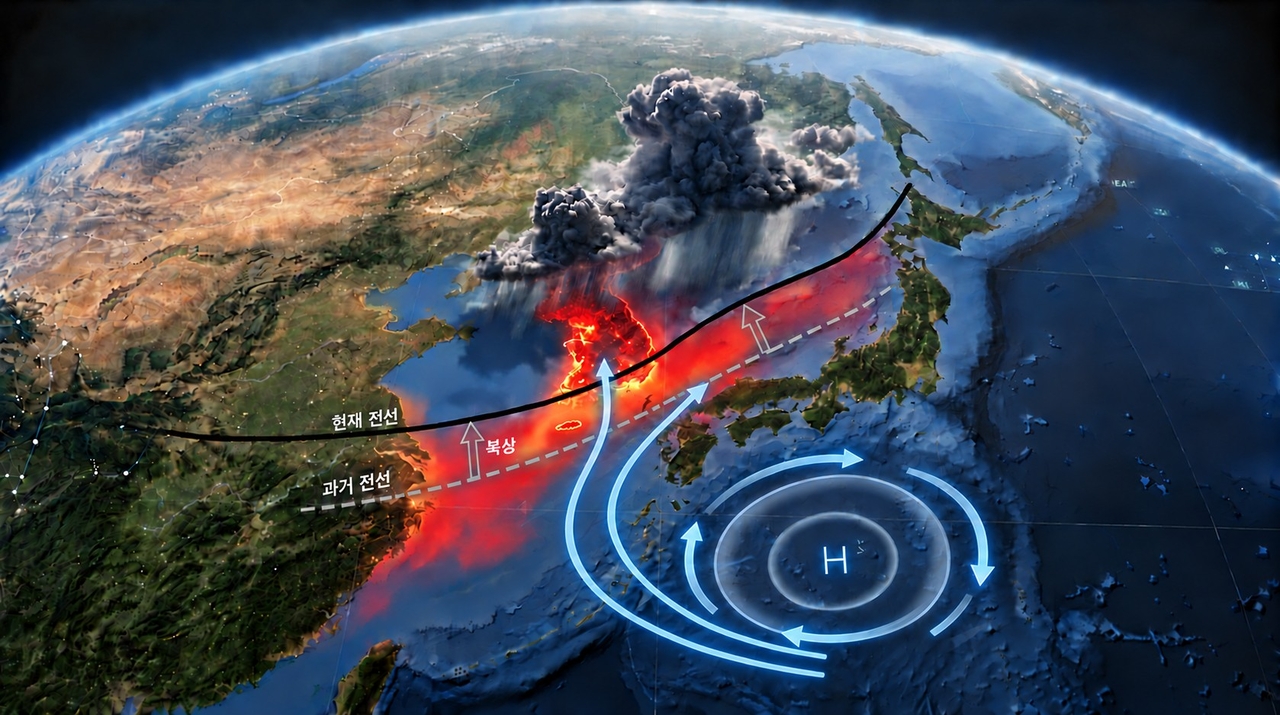 동아시아 여름 전선의 장기적인 북상 추세(AI 생성 이미지).[KAIST 제공]