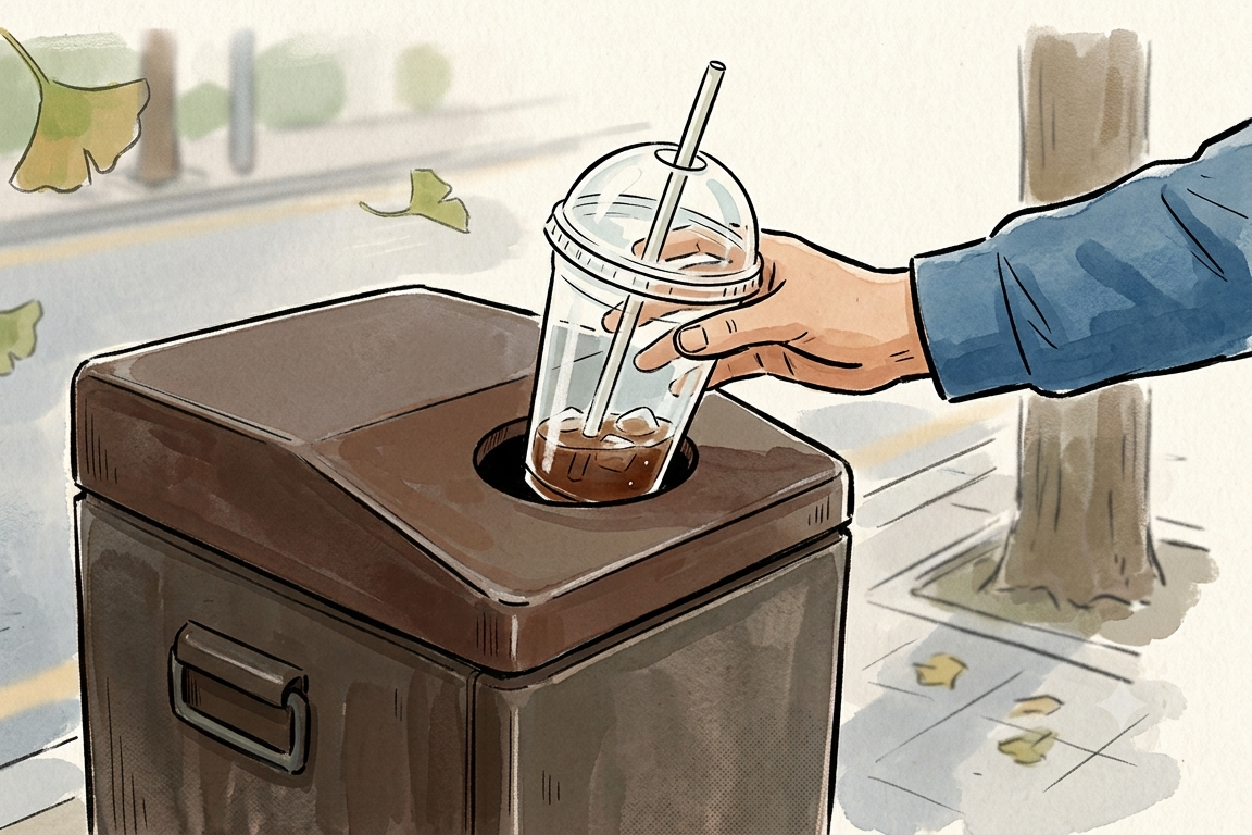 A single-use plastic cup