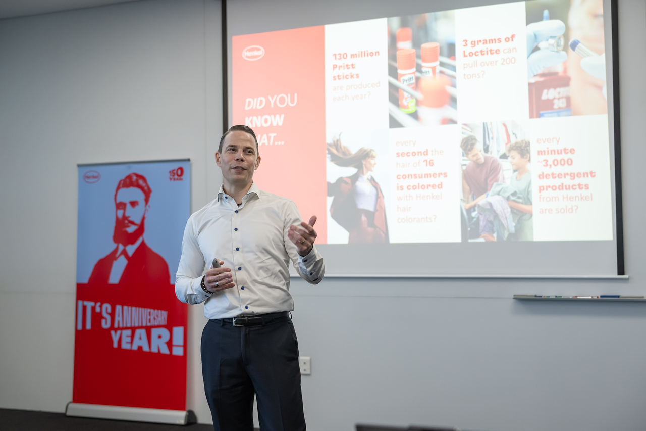 Hendrik Kohleick, regional president for APAC at Henkel, speaks during a press briefing at Henkel Korea's Songdo plant in Songdo, Incheon, Thursday. (Henkel Korea)