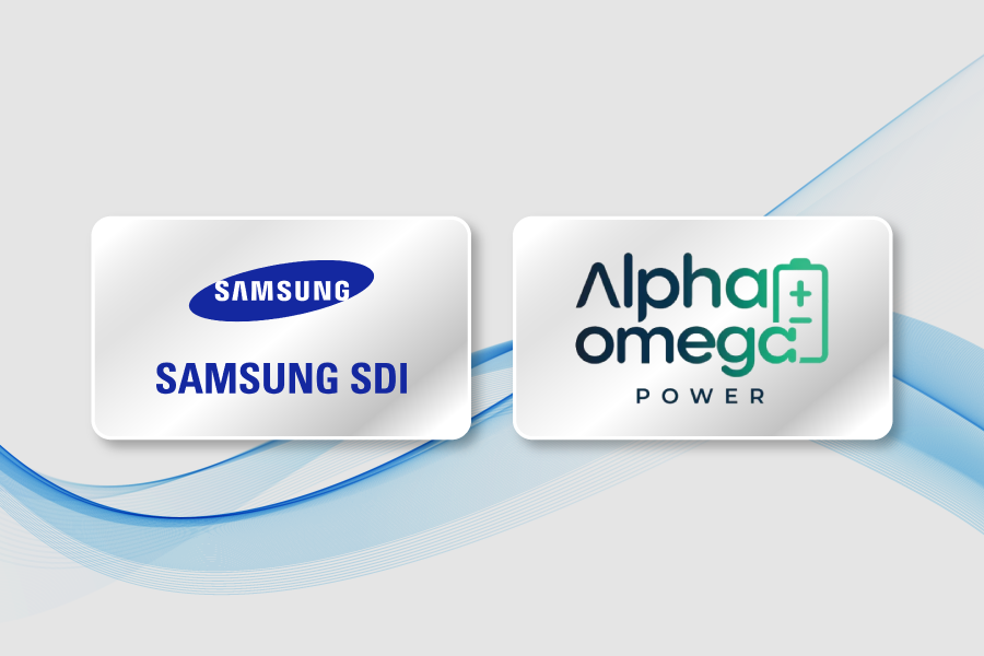 Logos of Samsung SDI and US energy firm Alpha Omega Power. [Samsung SDI]
