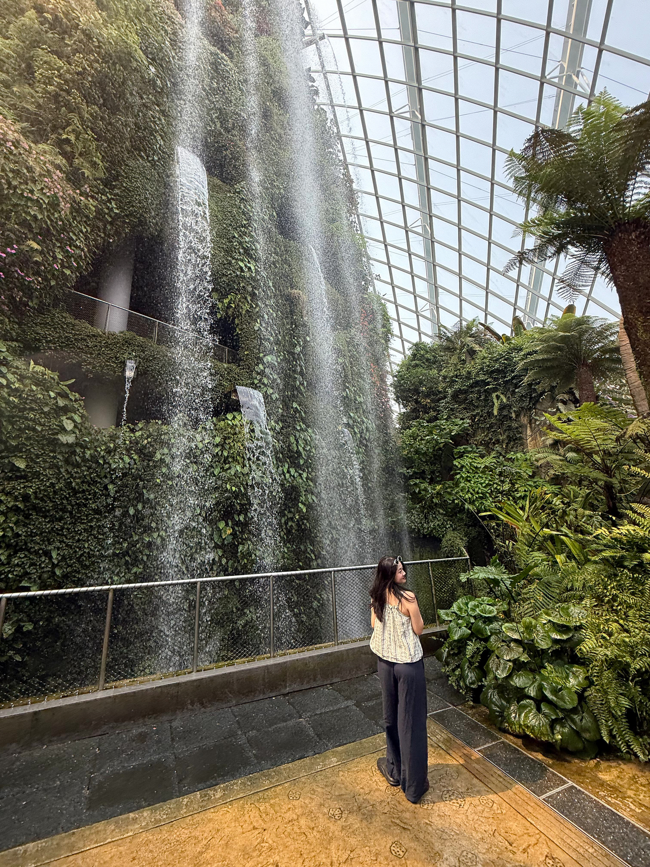 The 35-meter indoor waterfall that anchors Cloud Forest, a glass-dome conservatory at Gardens by the Bay, Singapore [Kim Myung-sang]