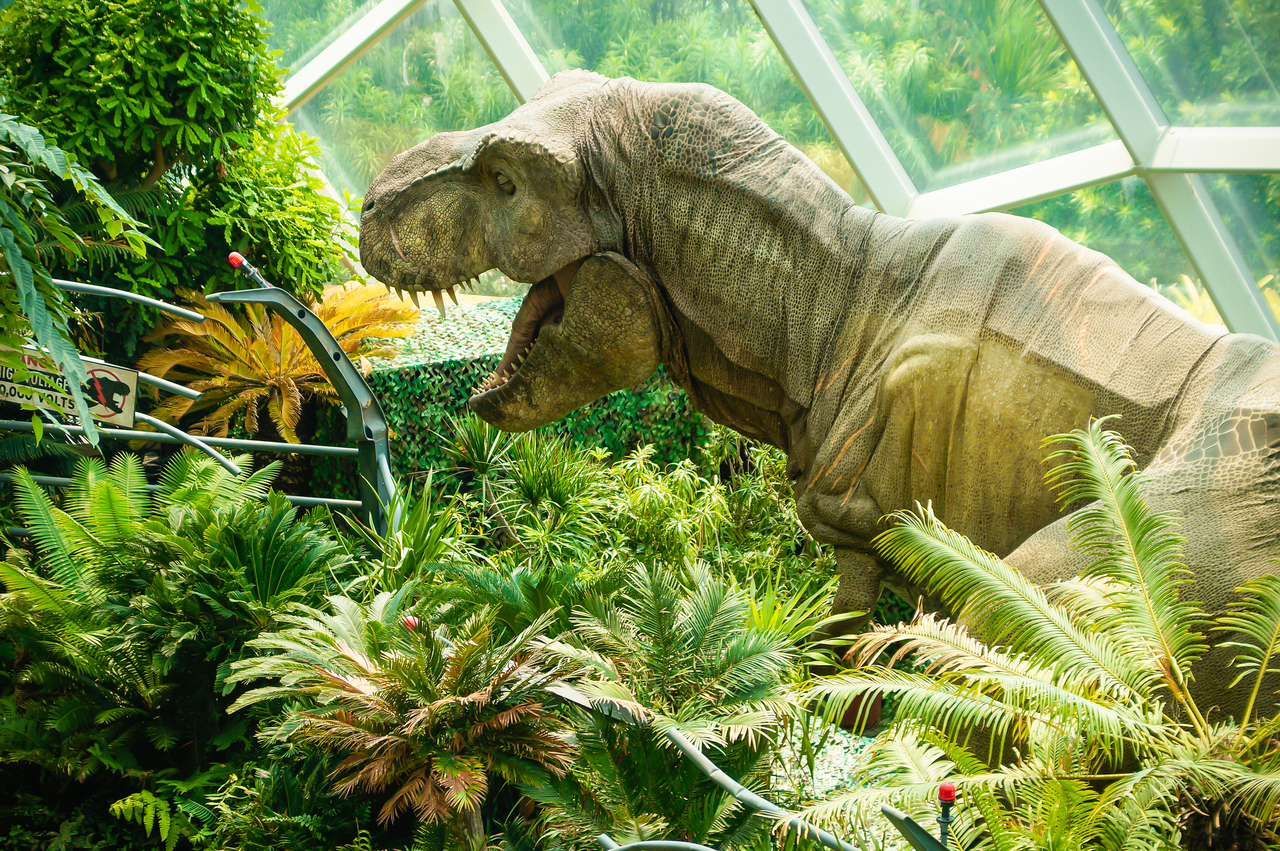 A Tyrannosaurus rex sculpture on display inside a conservatory at Gardens by the Bay, Singapore [Kim Myung-sang]