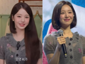 [뮤즈★] “둘 다 AI 같다” 김지원X장원영, 똑같은 옷 입고 용호상박 미모 대결