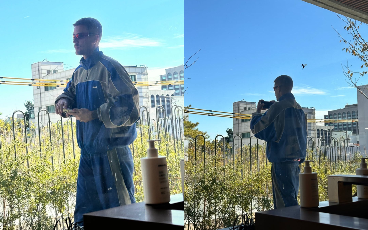 Justin Bieber visits Osulloc Tea House Bukchon on Friday. (@glowupmag, Instagram)