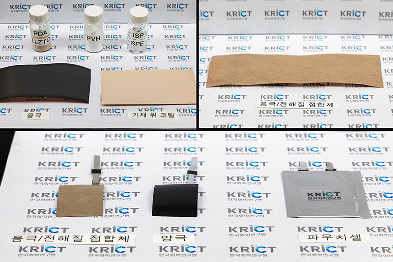 The oxide hybrid solid electrolyte developed by the research team and the completed pouch cell. [Korea Research Institute of Chemical Technology]