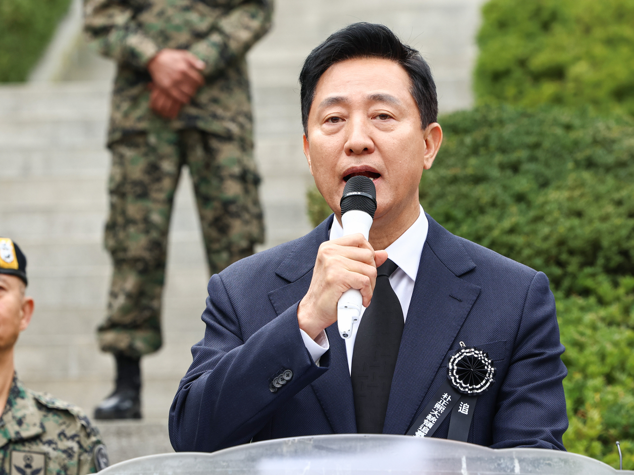 오세훈 서울시장이 26일 서울 동작구 국립서울현충원에서 열린 박정희 전 대통령 서거 47주기 추모식에 참석해 인사말을 하고 있다. 2026.10.26 [공동취재] <연합뉴스>