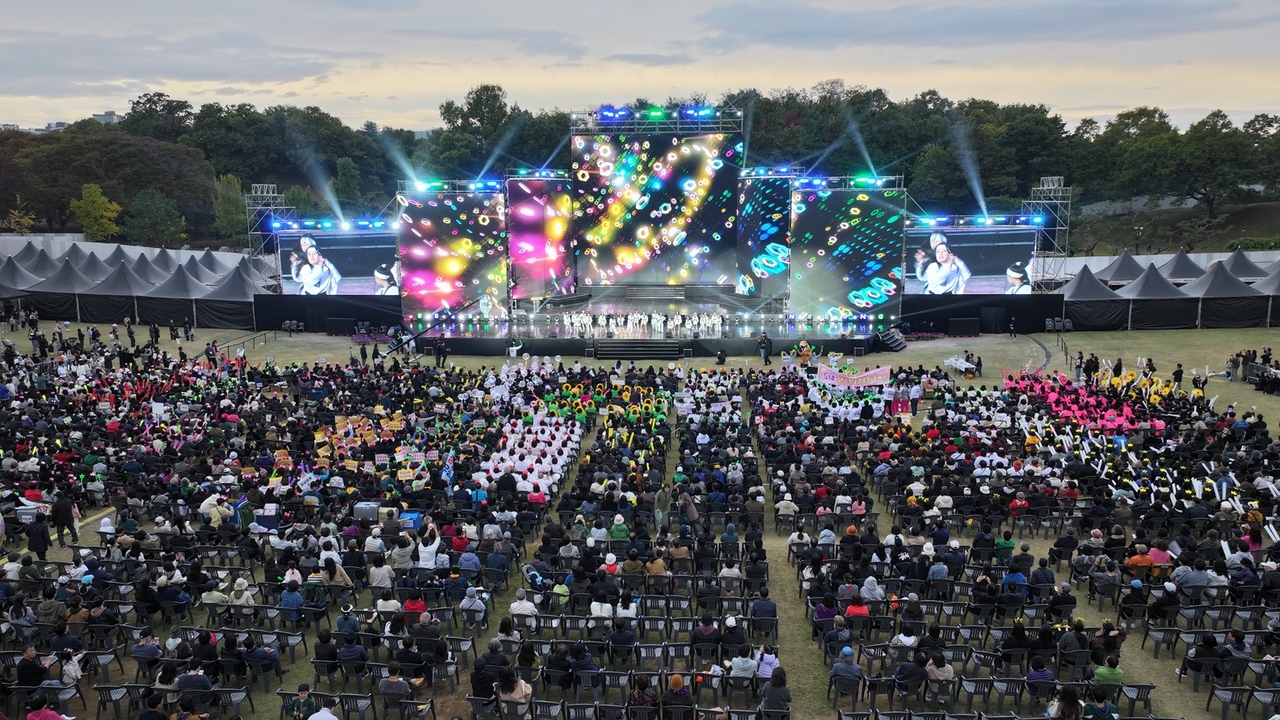 Crowds watching a performance at the festival
