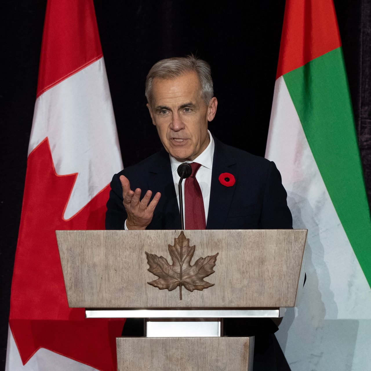 Canada Prime Minister Mark Carney hosts Sheikh Khaled bin Mohamed bin Zayed Al Nahyan, Crown Prince of Abu Dhabi, UAE, at a state dinner in Ottawa, Monday.   AP-Yonhap