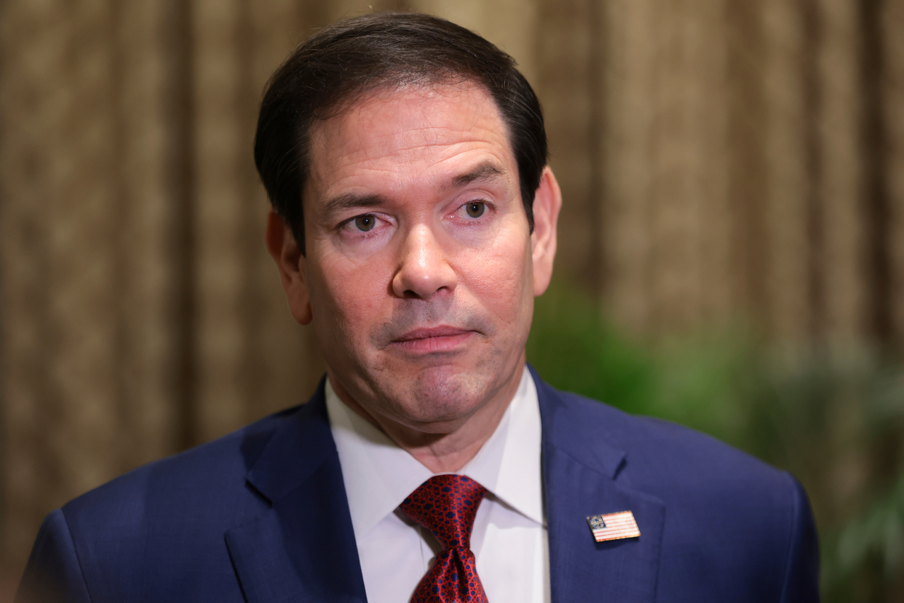 US Secretary of State Marco Rubio looks on as he speaks with members of the media at the Taj Mahal Palace hotel in Mumbai on Wednesday, in this photo released by the Associated Press. (Yonhap)
