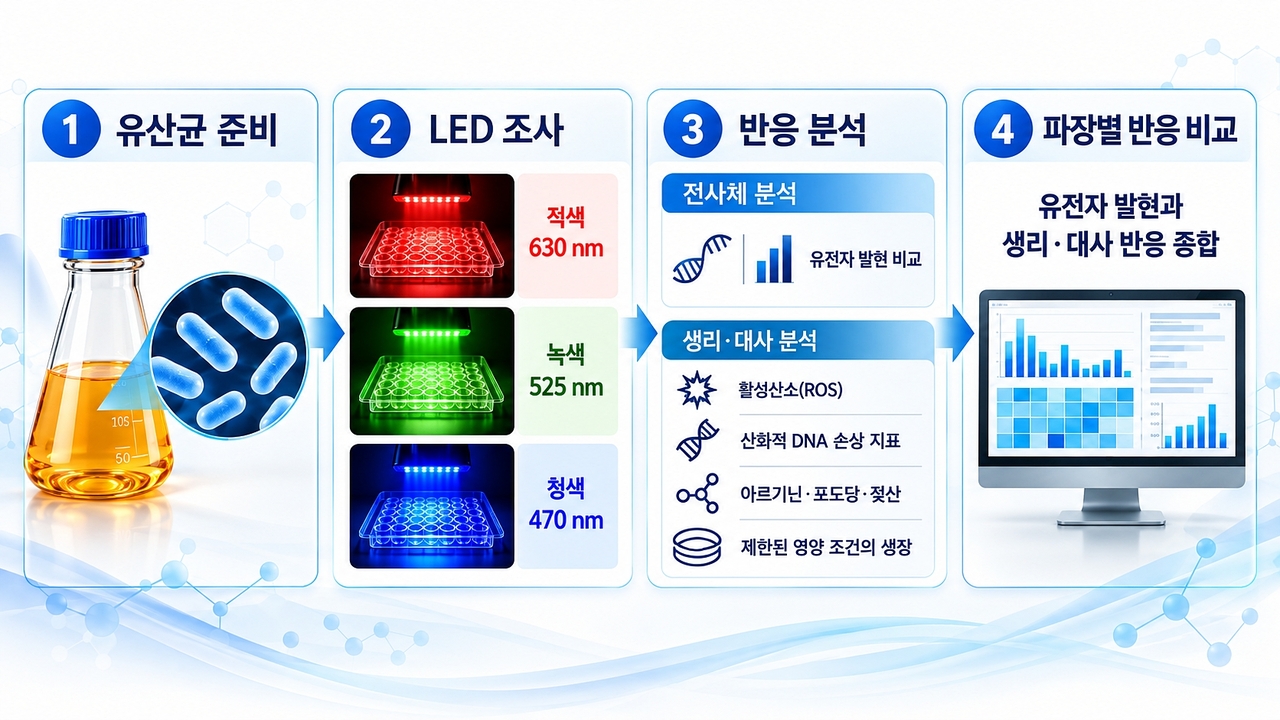 LED 파장에 따른 유산균의 유전자 발현 및 생리대사 반응 분석.[세계김치연구소 제공]
