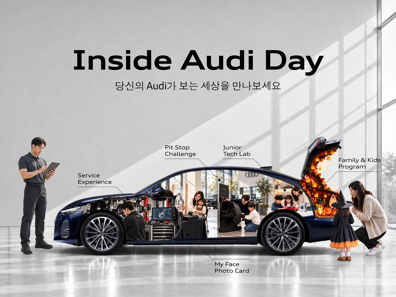 아우디 코리아는 지난 24일 아우디 공식 딜러 위본모터스의 분당 전시장 및 서비스센터에서 고객과 가족을 위한 서비스 체험 행사 ‘인사이드 아우디 데이’를 개최했다. [아우디코리아 제공]
