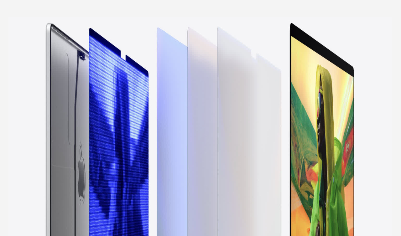 Apple introduced its mini-LED Liquid Retina XDR display with the redesigned 14-inch and 16-inch MacBook Pro in October 2021, sourcing panels from LG Display and Sharp. (Apple)