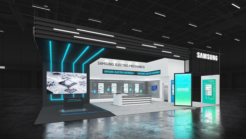 A rendering of Samsung Electro-Mechanics' exhibition booth at KPCA Show 2025, held in Incheon in September 2025, where the company showcased advanced semiconductor package substrates for AI servers, automotive electronics and other applications  (Samsung Electro-Mechanics)