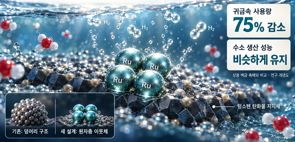 An AI-generated image of a high-performance water electrolysis catalyst using precious-metal ruthenium atoms. [KAIST]