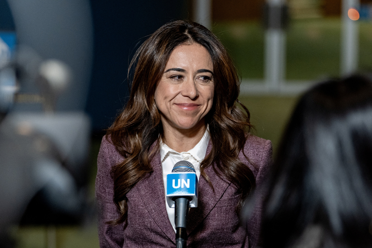 UAE's Minister of State Lana Nusseibeh reacts at the United Nations headquarters in New York, Tuesday. (Reuters-Yonhap)