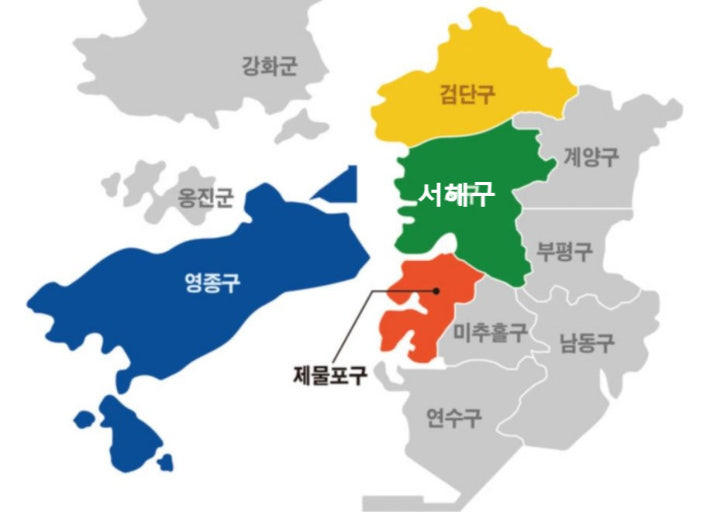 Incheon's revised administrative district map [provided by Incheon city government]