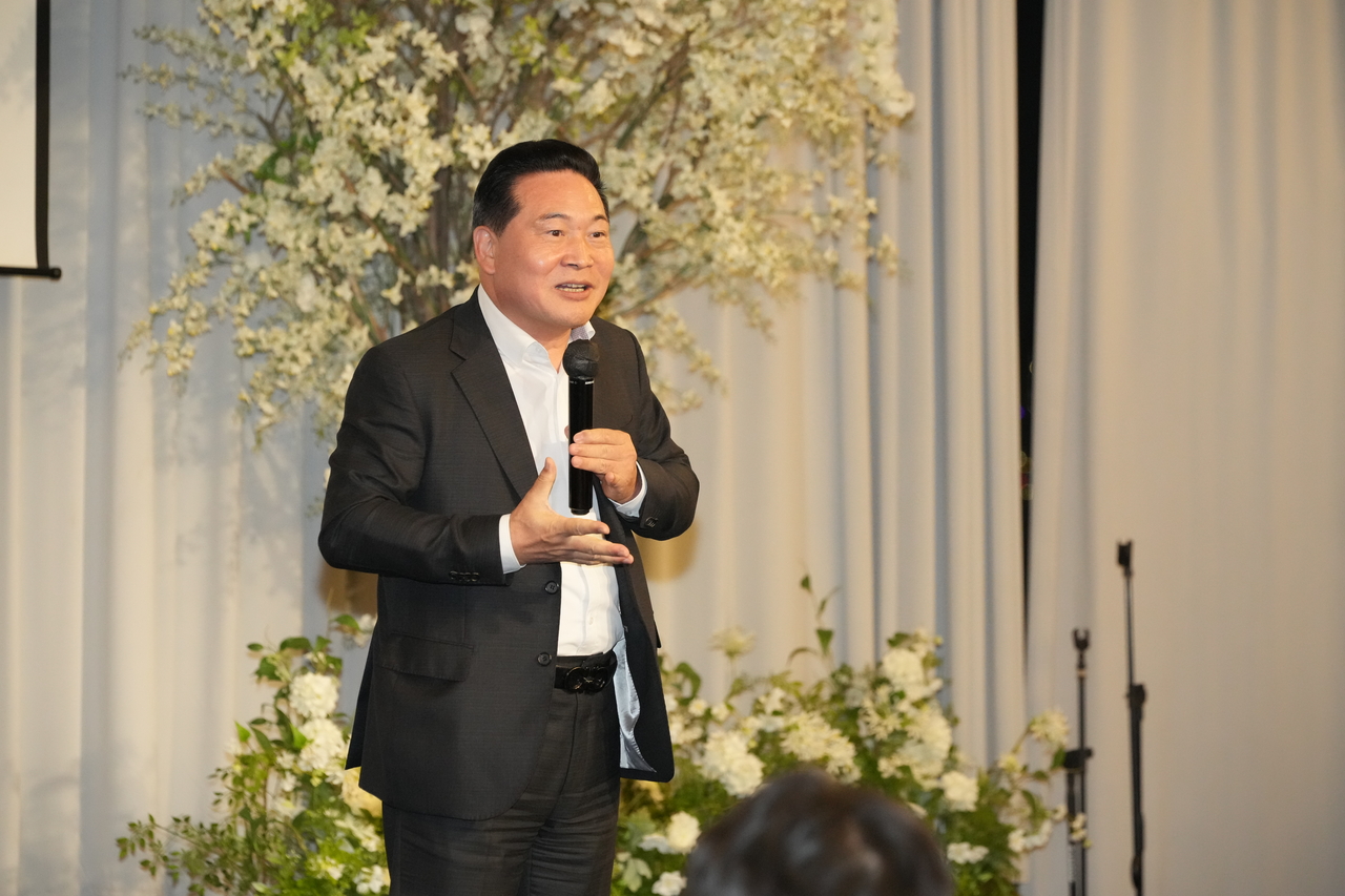 Intellivix CEO Choi Eun-soo speaks during the Global Business Forum in Seoul on Wednesday. (The Korea Herald)