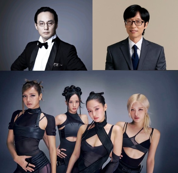 Clockwise from top left: Shin Hae-chul, Yoo Jae-suk and girl group Blackpink (Acemaker Movie Works, Antenna, YG Entertainment)