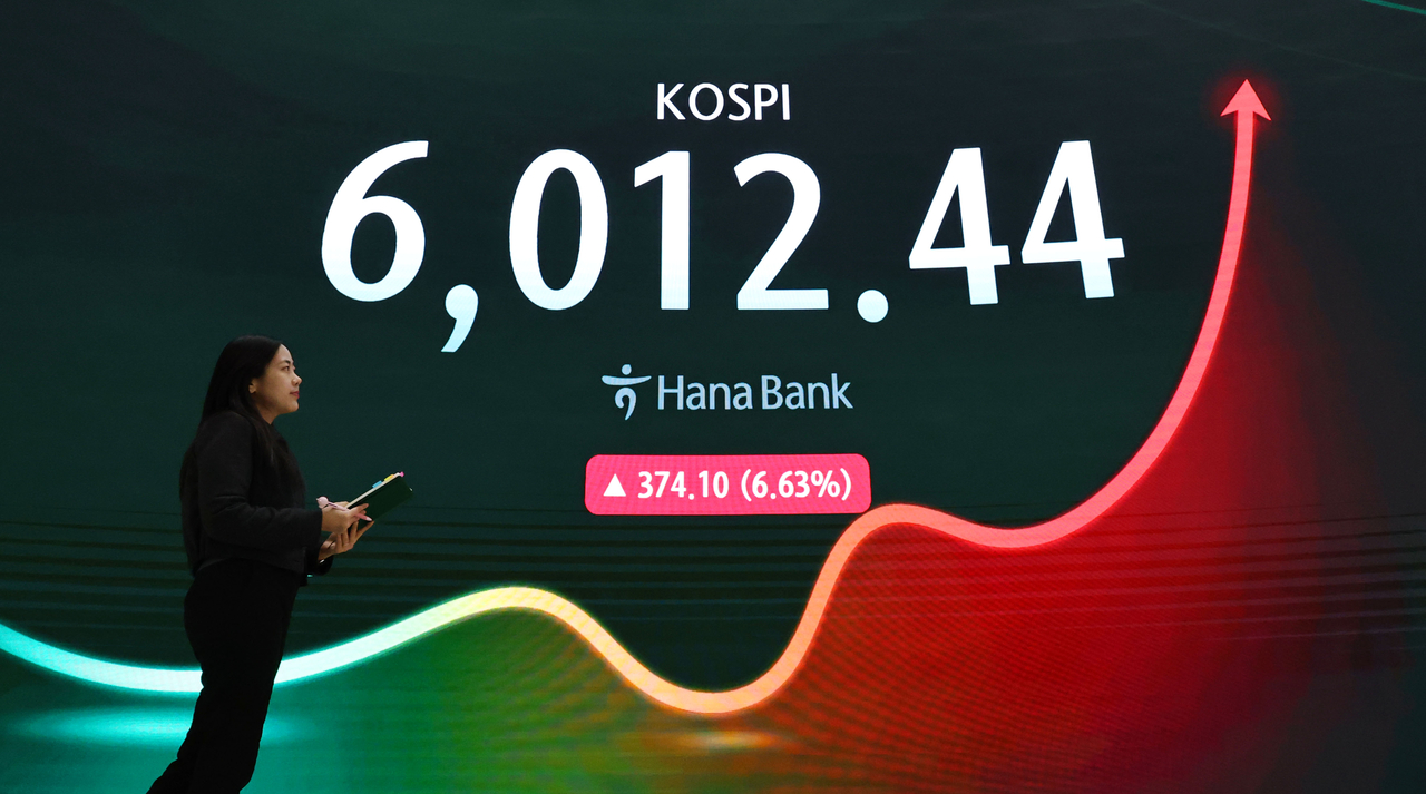 The trading board at Hana Bank's dealing room in Jung-gu, Seoul, displays the Kospi and other market indicators on Wednesday. [Yonhap]