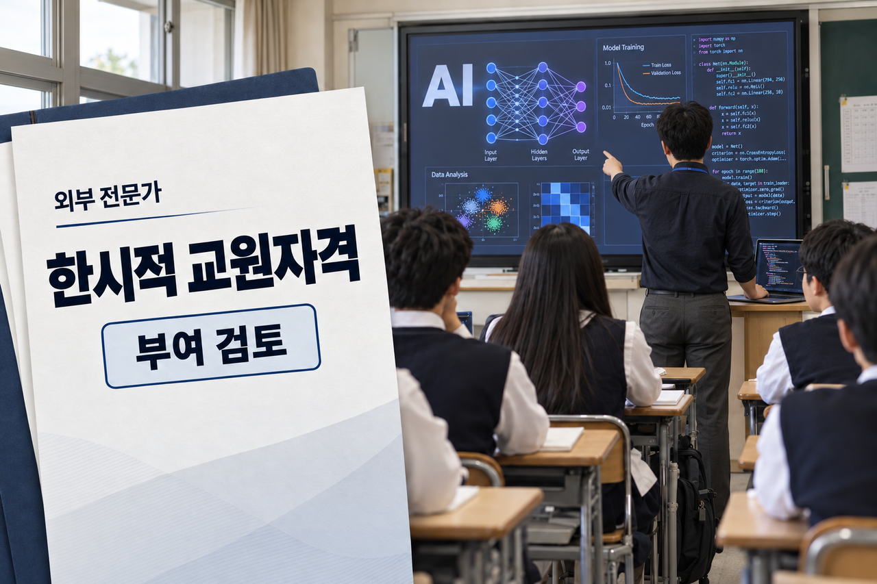 AI 외부 전문가가 한시적 교원 자격을 받고 수업을 하고 있는 가상의 모습. [AI로 제작]