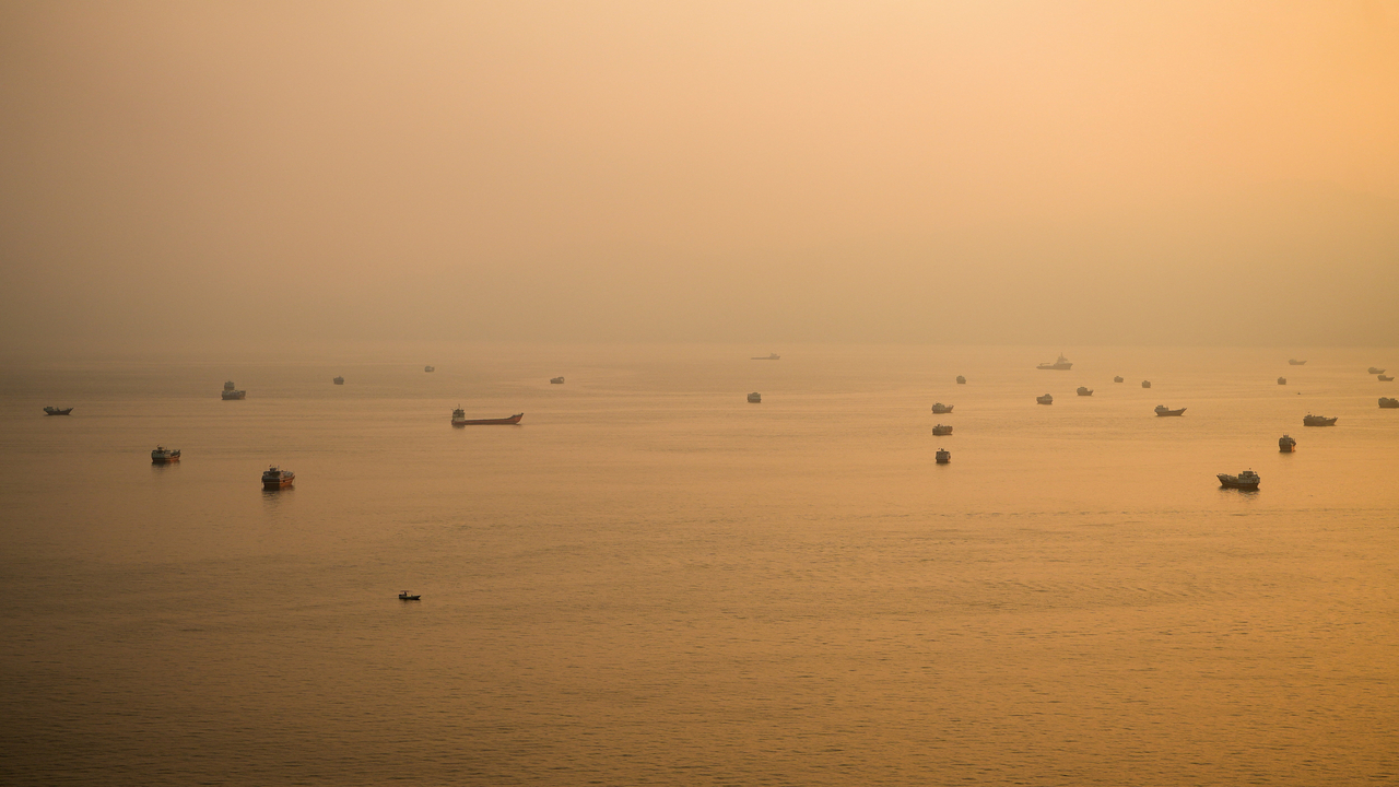 Vessels at the Strait of Hormuz, as seen from Musandam, Oman, on Oct. 12. (Reuters)